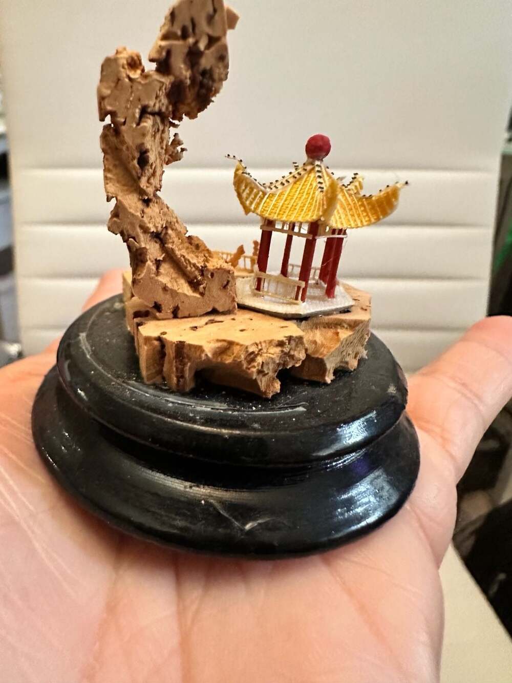 Vintage Chinese Cork Carving Miniature Pagoda and Bridge Diorama Sculpture